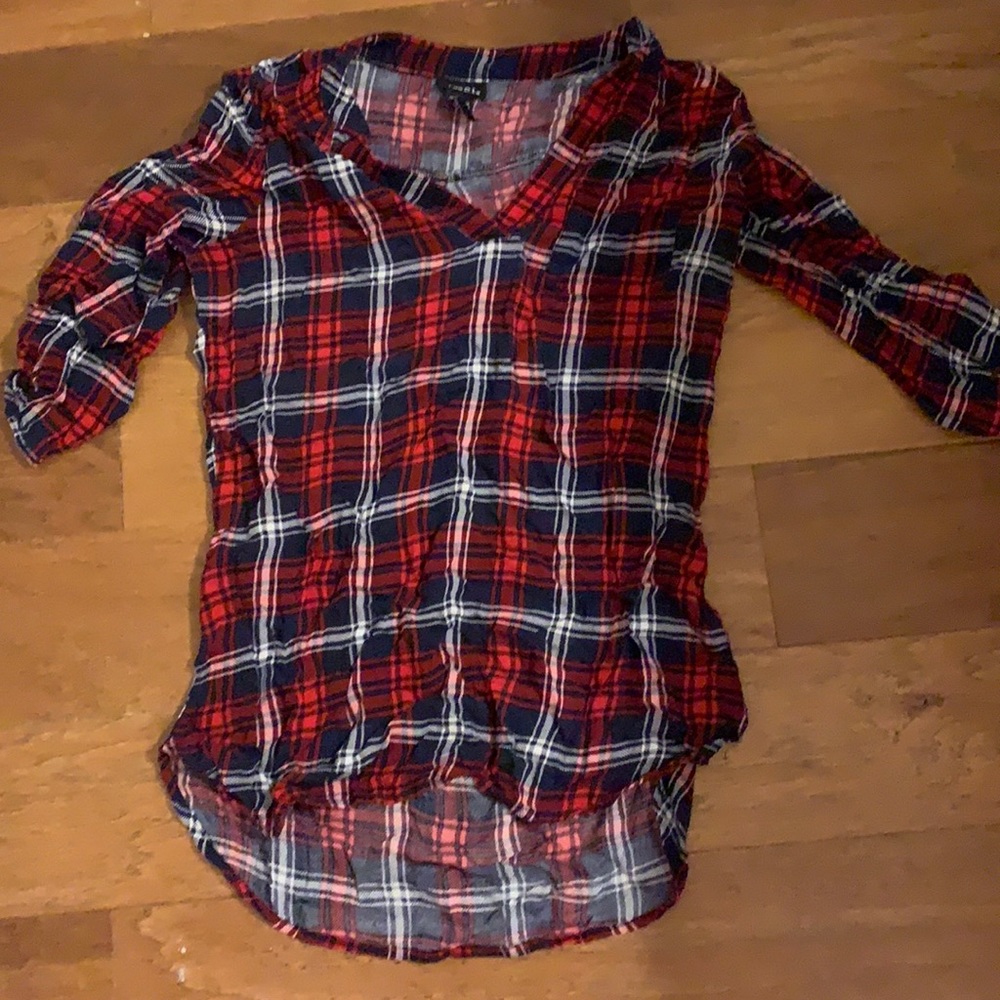 Blue Red White Plaid Top